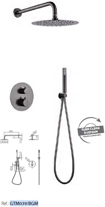 Thermostatische Douche Set – Douchekraan – Regendouche – Handdouche – Douche Thermostaat – Zwarte Gun Metal – Thermostaat met 2-weg Omschakeling – Ø 25 cm Regendouche