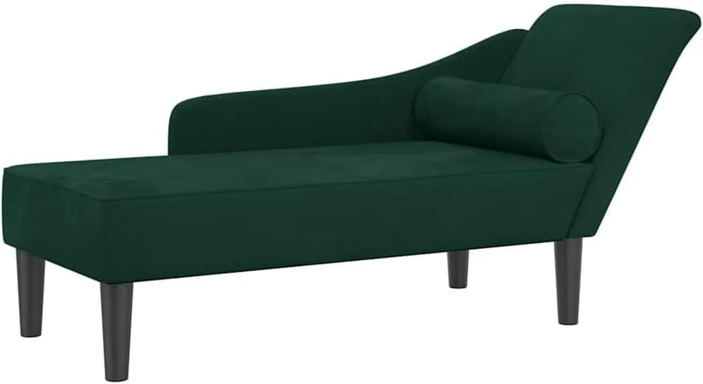 Chaise Longue – Lounge Sofa – Loungebank – Slaapkamerbank – Fluwelen Loungestoel – Donkergroen – Zacht Fluweel – Stevig Houten Frame