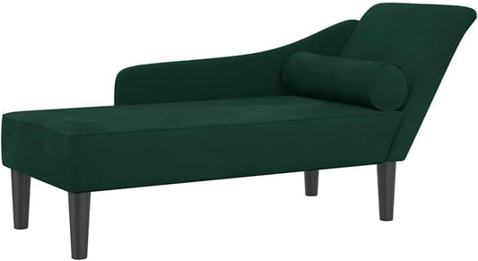 Chaise Longue – Lounge Sofa – Loungebank – Slaapkamerbank – Fluwelen Loungestoel – Donkergroen – Zacht Fluweel – Stevig Houten Frame