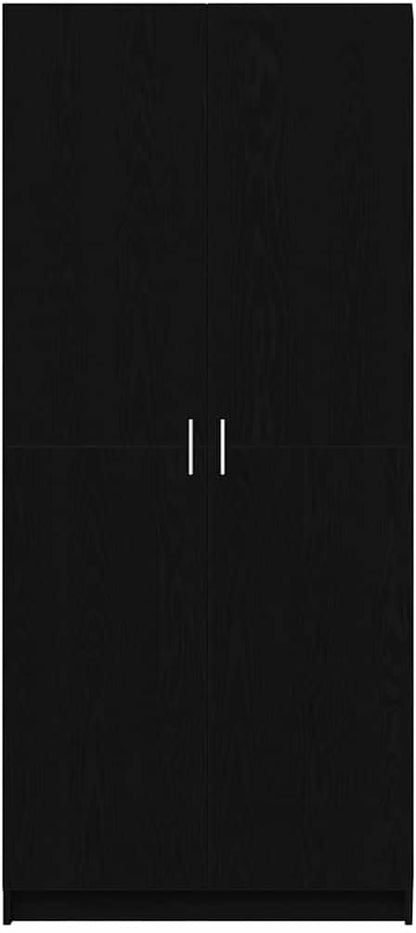 Kledingkast – Garderobekast – Opbergkast – Kledingopslag – Linnenkast – Modern Design – Zwart Eikenhout – 80 x 50,5 x 180 cm – Duurzaam Geprefabriceerd Hout – Ruime Indeling Met Deuren