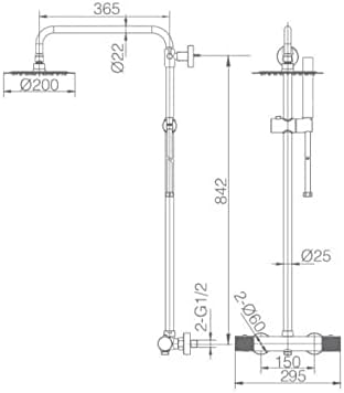 Douchekolom – Doucheset – Douchepanel – Douchestang – Thermostaatkraan – Grote 20 cm Regendouche – Thermostatische Messingkraan