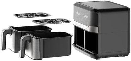 MasterPRO Rocket Duo 900 Dubbele friteuse, olievrij, zwart, 9 l en 2400 W, led-display met touchpad en anti-aanbakmand, rechthoekige siliconen bakplaat, 12,7 x 19,5 x 7 + 2 cm