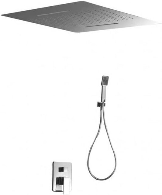 Inbouwdouche – Doucheset – Douchekop – Plafonddouche – Thermostaatkraan – Extra Platte Rechthoekige Douchekop 48x59 cm – Massief Messing Met Chromen Afwerking