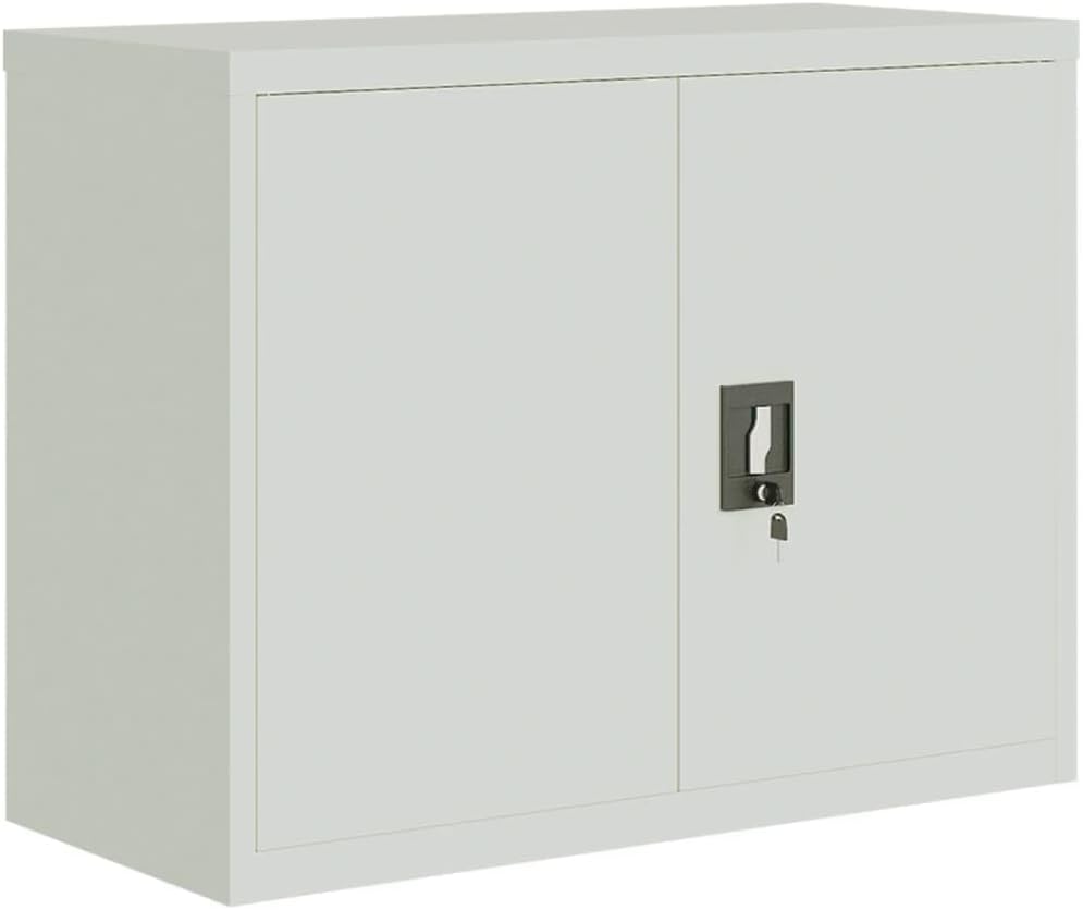Gecheer Filing cabinet, office cabinet, locker cabinet with 2 doors, office, workplace, metal storage cabinet, light grey, 90x40x70cm, steel - QUORE