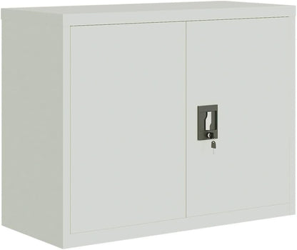 Gecheer Filing cabinet, office cabinet, locker cabinet with 2 doors, office, workplace, metal storage cabinet, light grey, 90x40x70cm, steel - QUORE