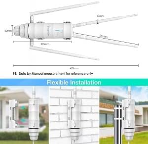 WAVLINK AC1200 Outdoor Mesh Extender/router, Long Range IP65 waterdicht, wifi-repeater met passieve/actieve POE, dual-band 5G + 2,4G, 4x7dBi Omni-antennes, ondersteunt Fat/Fit AP