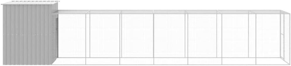 vidaXL Chicken coop with run 165x866x181cm galvanized steel gray - QUORE