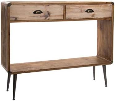 DRW Console van hout en metaal met 2 laden, natuurlijke kleuren, 115 x 30 x 96 cm