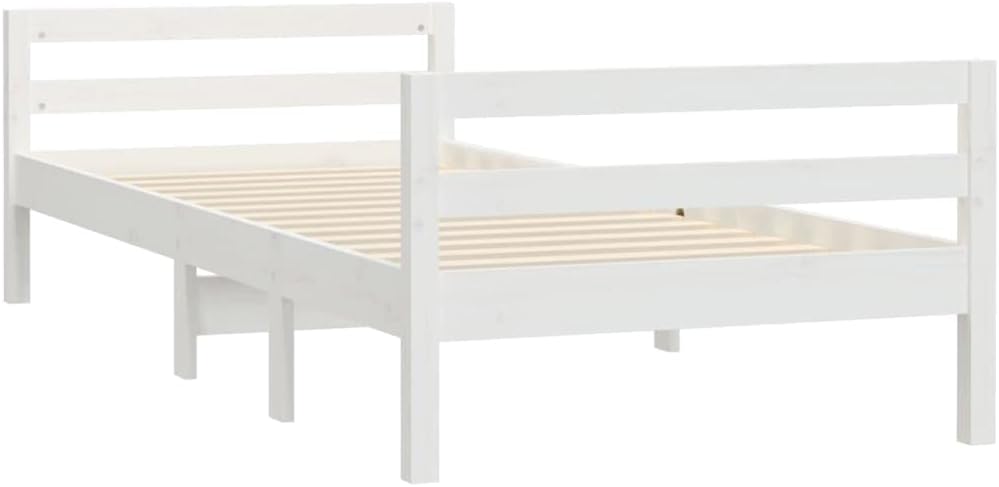 vidaXL Bedframe massief grenenhout wit 80x200 cm, eenpersoonsbed, ledikant, houten bedframe, bed, bedomranding, platformbed, bedbodem, pallet bed