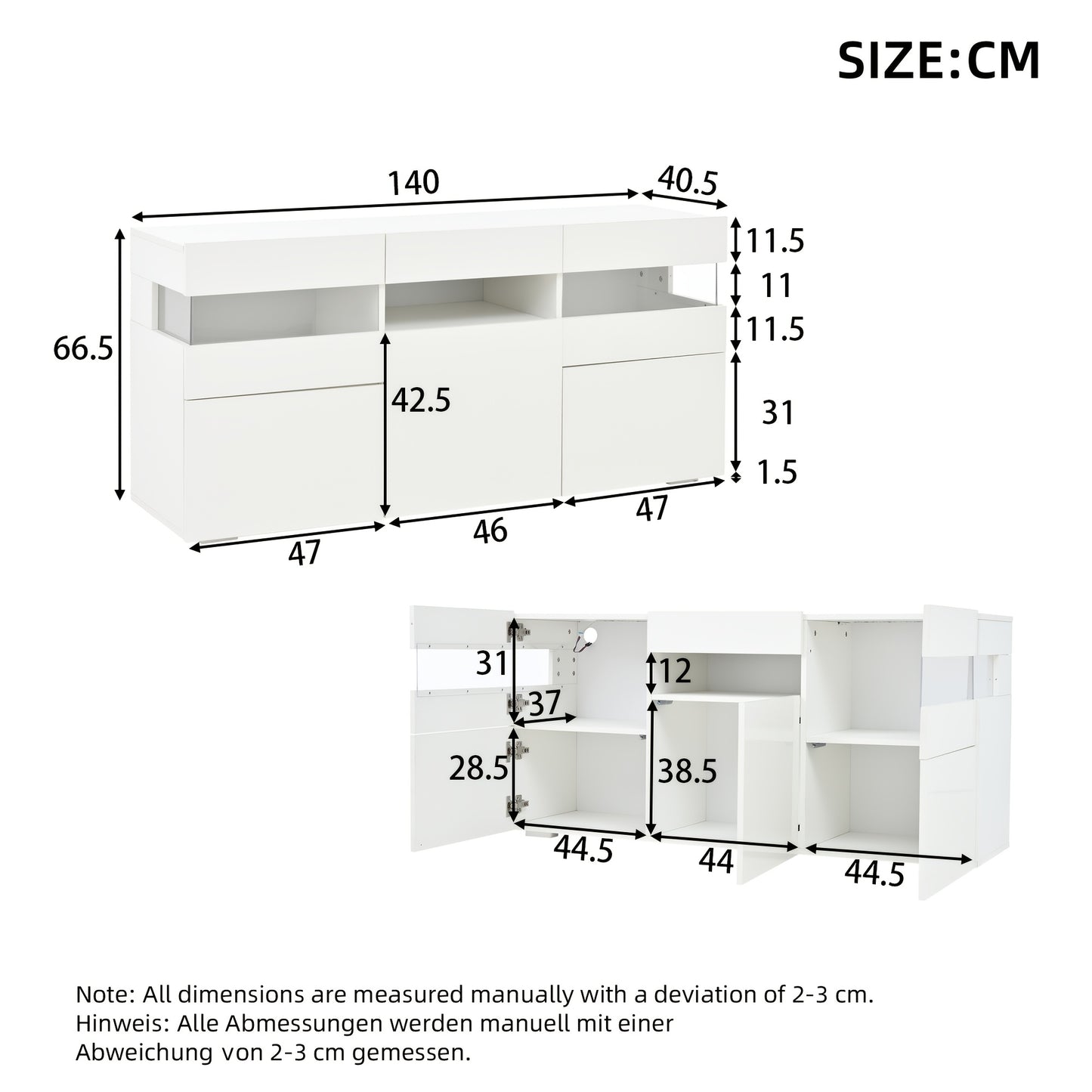Dressoir – Sideboard – Kast – Opbergkast – Woonkamermeubel – Wit Hoogglans – 140 cm Breed – Duurzaam Bamboe – Drie Deuren Met 7 Planken