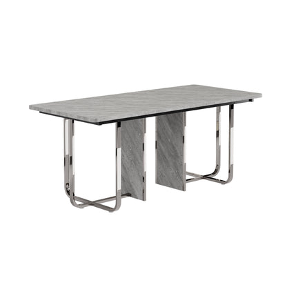 BTM Dining Table, 180cm x 80cm x 75cm, Modern Dining Table, Sturdy Dining Table, Metal Legs, Large Dining Table, Rectangular Dining Table, Dining Table for 6 People, Modern Simple Dining Table, Gray + Silver
