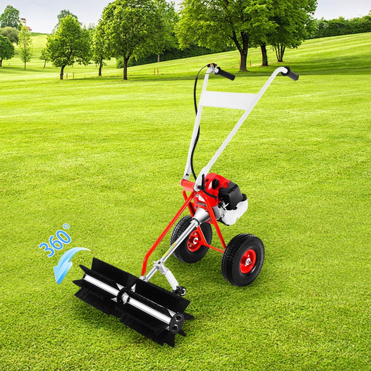 43CC Benzine Veegmachine – Handveger – Motorbezem – Bladveger – Tuinveger – 60 cm Borstelbreedte – 1,7 PK Motor – Stevige Constructie