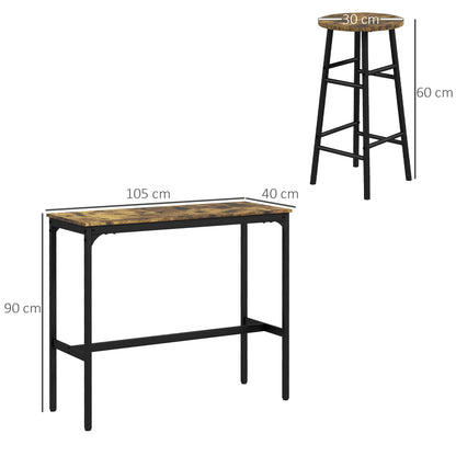 Bistro Bartafel – Sta Tafel – Hoge Tafel – Barset – Bistro Set – Industrieel Design – Houten Blad Met Zwarte Stalen Poten – Inclusief 2 Krukken Met Voetsteunen – Compact En Ruimtebesparend