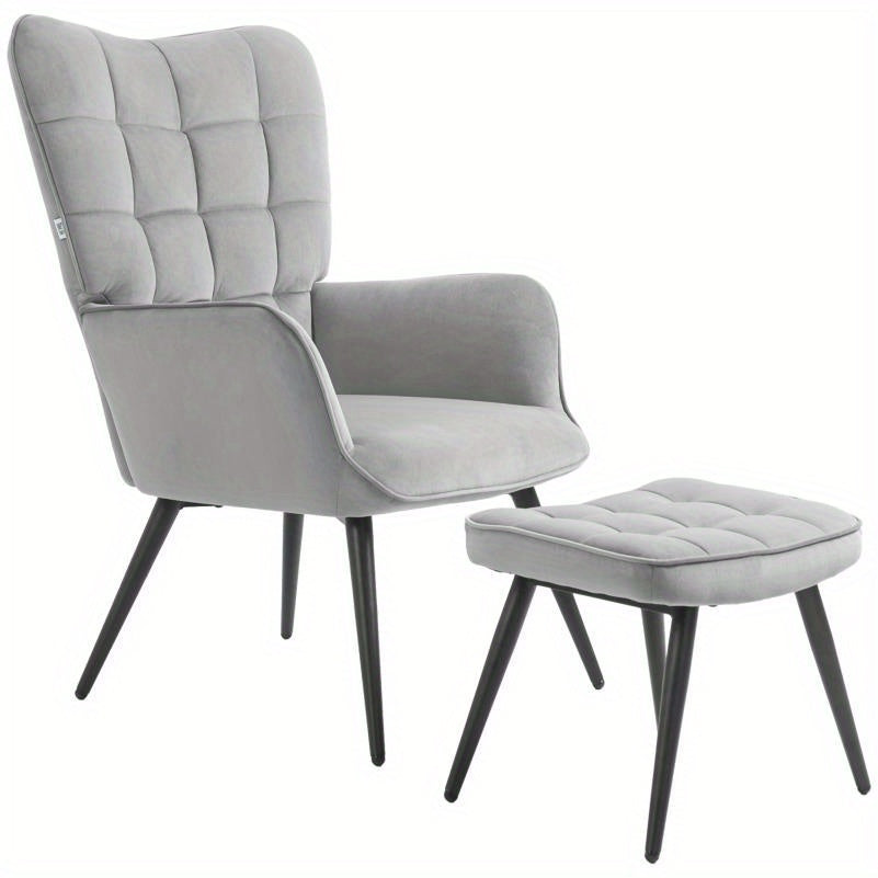 Fauteuil – Lounge Stoel – Relaxfauteuil – Draaifauteuil – Armstoel – Lichtgrijs – Gestoffeerd – Inclusief Voetenbankje – Houten Frame – Maximaal 120 kg Belastbaar