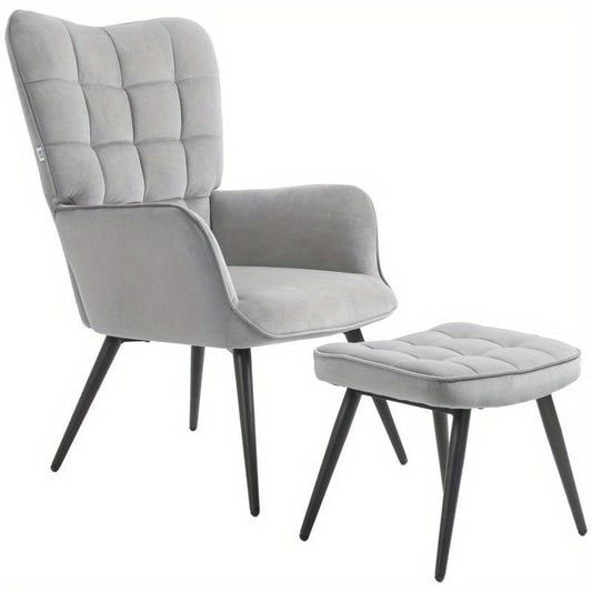 Fauteuil – Lounge Stoel – Relaxfauteuil – Draaifauteuil – Armstoel – Lichtgrijs – Gestoffeerd – Inclusief Voetenbankje – Houten Frame – Maximaal 120 kg Belastbaar