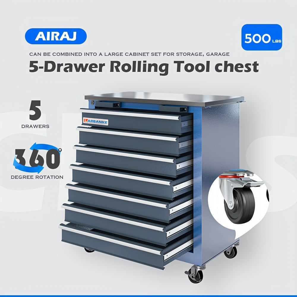 5-drawer Rolling Tool Cabinet, Wheeled Tool Cabinet With Link Buckle And Drawer Pad, Tool Cabinet With Locking System, Can Be Combined Into A Large Cabinet Kit, Suitable For Home Garages, Warehouses