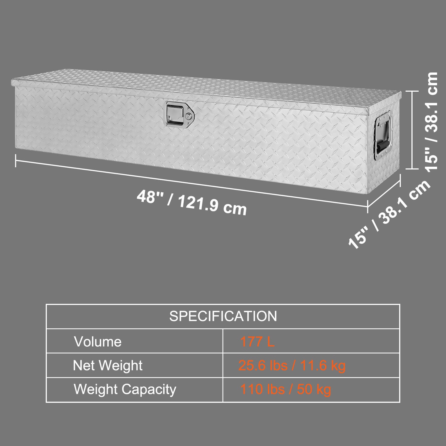 Gereedschapskist – Gereedschapskoffer – Toolbox – Opbergbox – Opbergkist – Aluminium – Waterdicht – Diamantprofiel – Met Slot – 122 x 38 x 38 cm