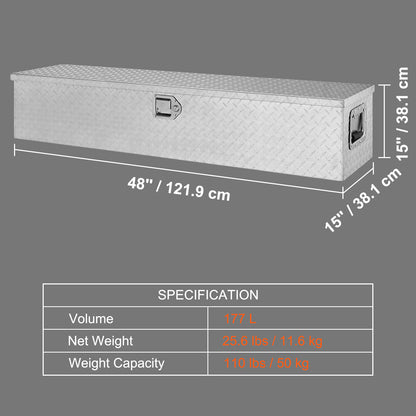 Gereedschapskist – Gereedschapskoffer – Toolbox – Opbergbox – Opbergkist – Aluminium – Waterdicht – Diamantprofiel – Met Slot – 122 x 38 x 38 cm
