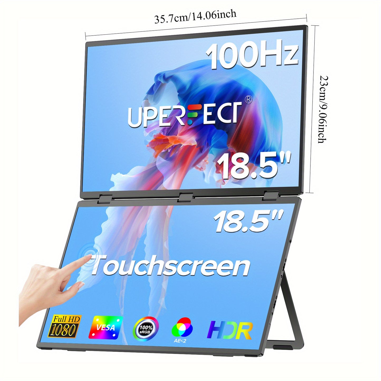 Draagbare Monitor – Portable Scherm – Extra Scherm Laptop – Monitor Uitbreider – Multi Monitor – 18,5 Inch Touchscreen – Full HD 1920x1080 – 100Hz Refresh Rate