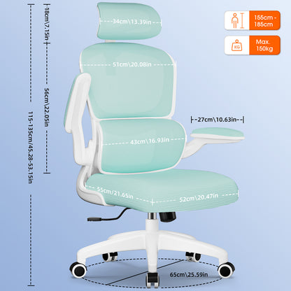 Office Chair with Adjustable Headrest, Armrests, and Lumbar Support, Load Capacity up to 150 kg