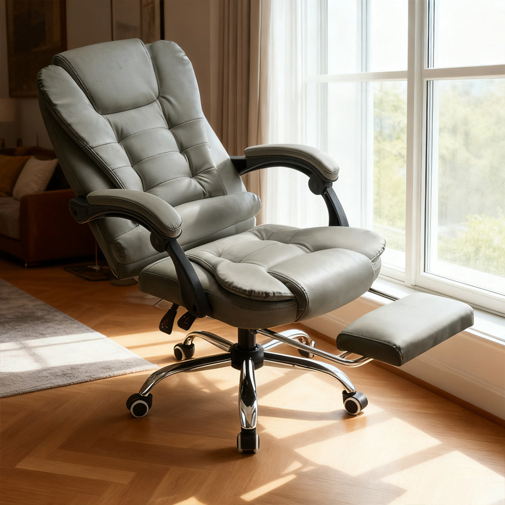 Home Office Office Chair, Height Adjustable Padded Computer Chair, High Back Chair with Cushioned Armrests and Retractable Footrest, Manager Chair for Home Office Study Meeting Room