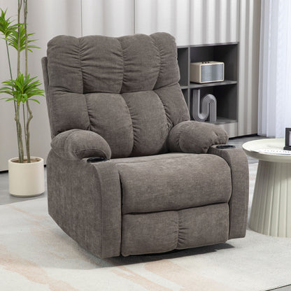 Relaxfauteuil – TV Stoel – Draaifauteuil – Lounge Fauteuil – Schommelstoel – Verstelbare Rugleuning 135° – Met Voetensteun en Bekerhouder – Lichtbruin Polyester