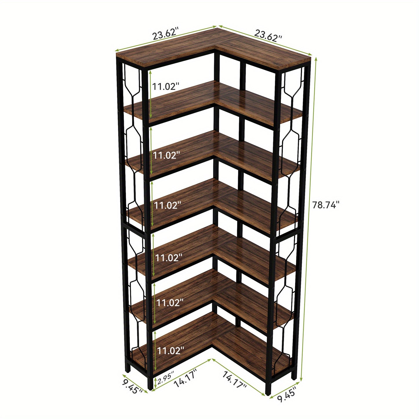7-Lage Industriële Hoekboekenkast – Boekenkast, Plank, Boekplank, Hoekplank – Houten Planken Met Stalen Frame – Ruimtebesparend Modern Landelijk Design