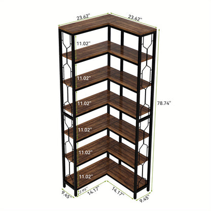 7-Lage Industriële Hoekboekenkast – Boekenkast, Plank, Boekplank, Hoekplank – Houten Planken Met Stalen Frame – Ruimtebesparend Modern Landelijk Design