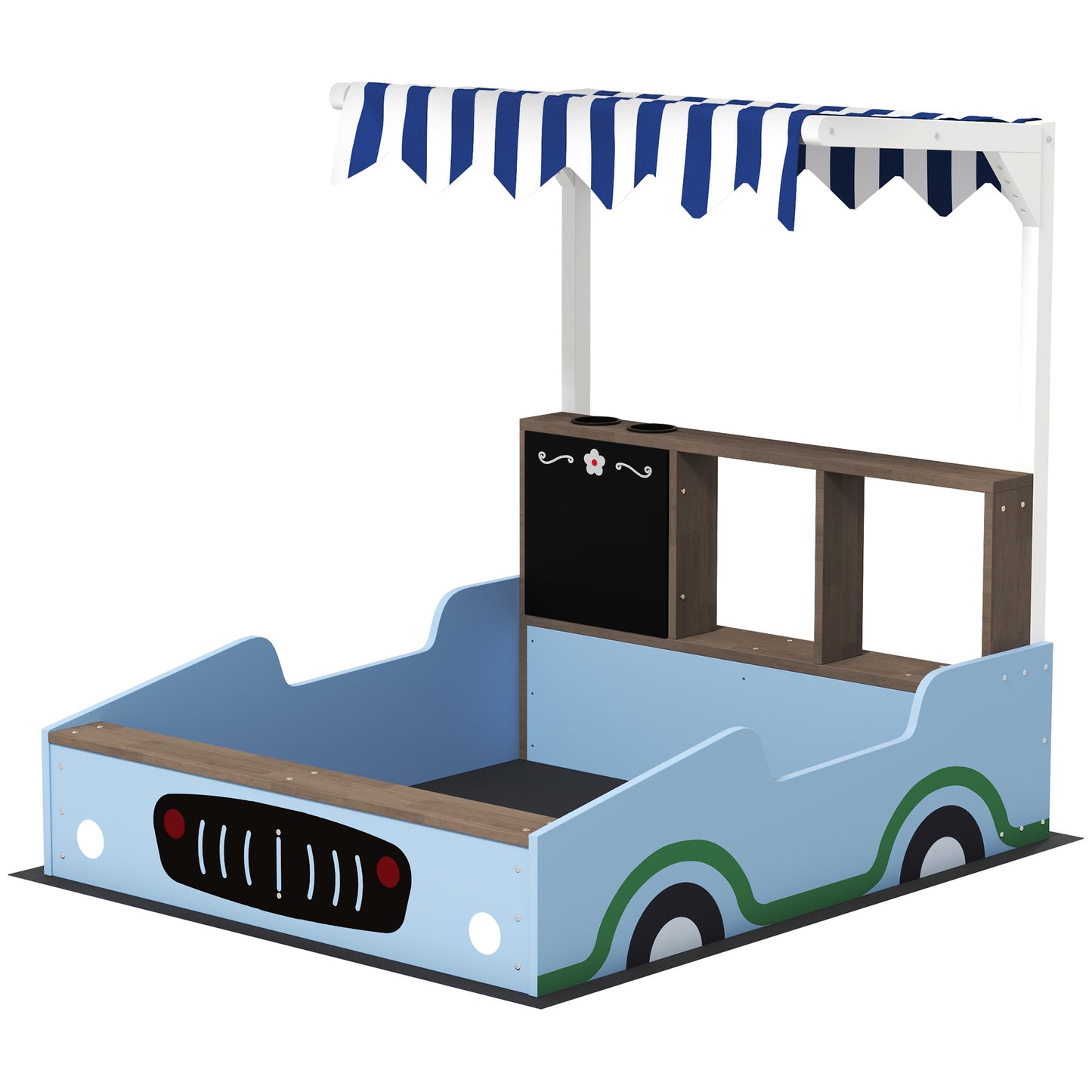 Zandbak – Zandbak Met Zonnedak – Speelbak – Zandtafel – Kinderspeeltuin – Blauw – Duurzaam Vurenhout – Inclusief Bankje En Tekenbord