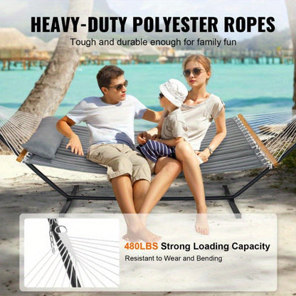 Dubbele Hangmat – Tweepersoons Hangmat – Tuin Hangmat – Camping Hangmat – Standaard Van Ijzer – Draagvermogen 217 Kg – Weerbestendig Polyester