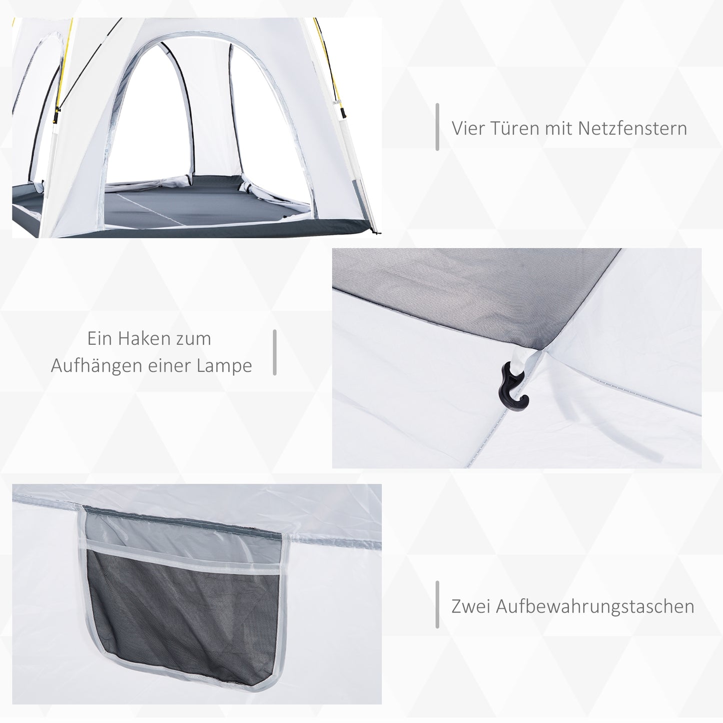 Pop-up Koepeltent – Koepeltent, Vouwtent, Buitentent, Campingtent – Lichtgrijs – Voor 4 Personen – Waterdicht en UV 50+ Bescherming
