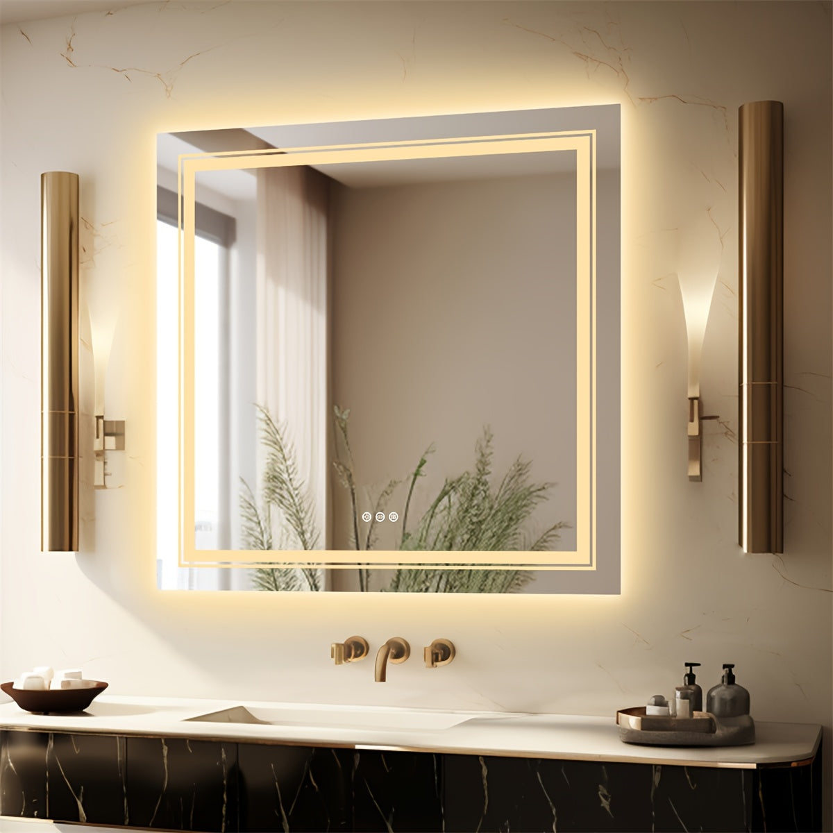 Badkamerspiegel – Led Spiegel – Wandspiegel – Make-up Spiegel – Frameloze Spiegel – 80x80 cm – Anti-Condens – Dimbaar Licht