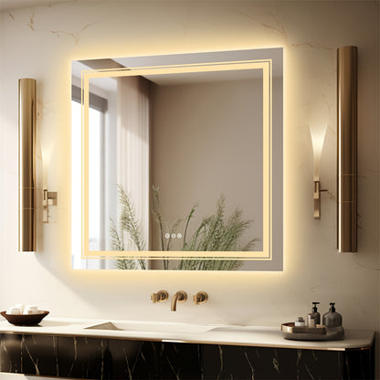 Badkamerspiegel – Led Spiegel – Wandspiegel – Make-up Spiegel – Frameloze Spiegel – 80x80 cm – Anti-Condens – Dimbaar Licht