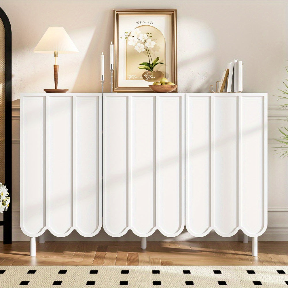 Dressoir – Opbergkast – Ladekast – Buffetkast – Woonkast – Modern wit – Golvende deuren – 120x35x80 cm – Grepenloos design – Verstelbare planken