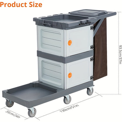 Heavy-Duty Commercial/Residential Cleaning Cart with Double Compartment Trash Bin, Lockable Lid & Silent All-Terrain Wheels - 4-Drawer-like Design Lawn/Garden Waste Collector for Parks, Sites, Homes (No-Start Vehicle
