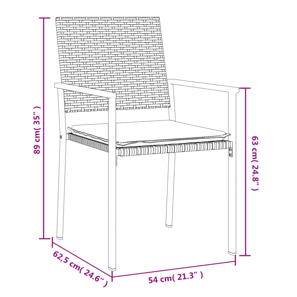 Tuinstoelen – Buitenstoelen – Terrasstoelen – Tuinmeubilair – Zwart Poly Rattan – Stevig Stalen Frame – Inclusief Kussens