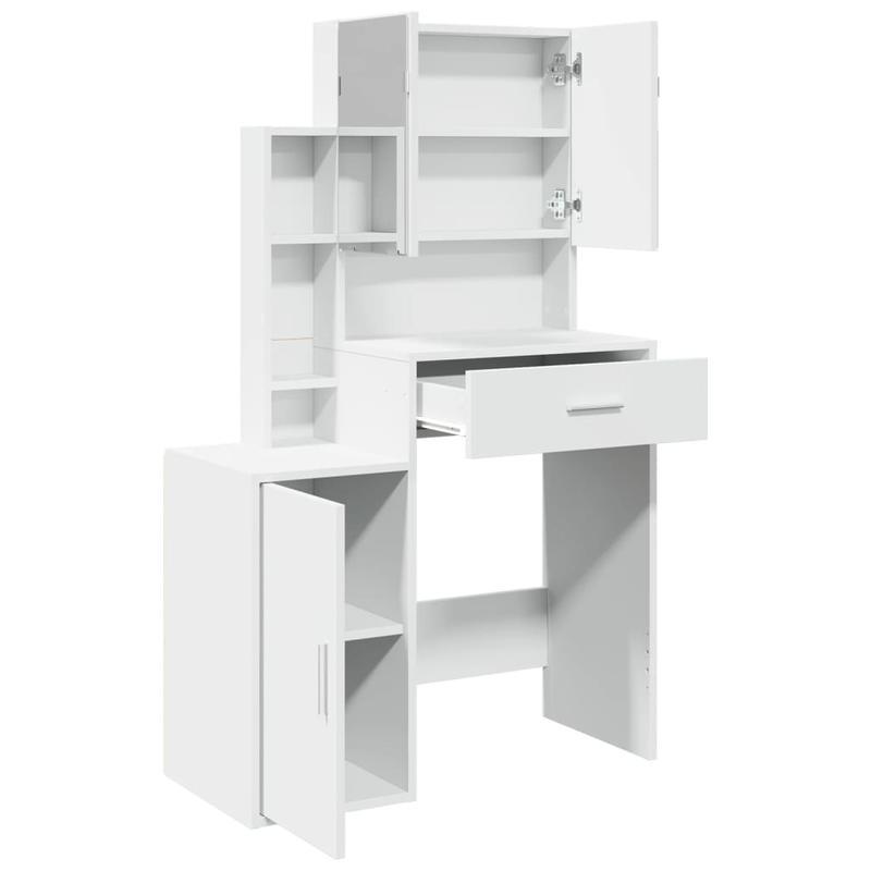Kaptafel – Make-up Tafel – Dresser – Meubel – Make-up Spiegel – Modern Wit – Compact 80x35x132 cm – MDF & Hardhout, Inclusief Opberglades
