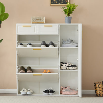 Schoenenkast – Schoenenrek – Schoenenkastje – Schoenopberger – Halmeubel – Verstelbare Planken – Warme Witte MDF Met Gouden Handgrepen