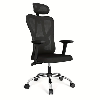 Ergonomic Office Chair with Lumbar Support, Headrest & Armrests - Adjustable Height and Swivel Function, Metal Frame, Supports Up to 299.82KG