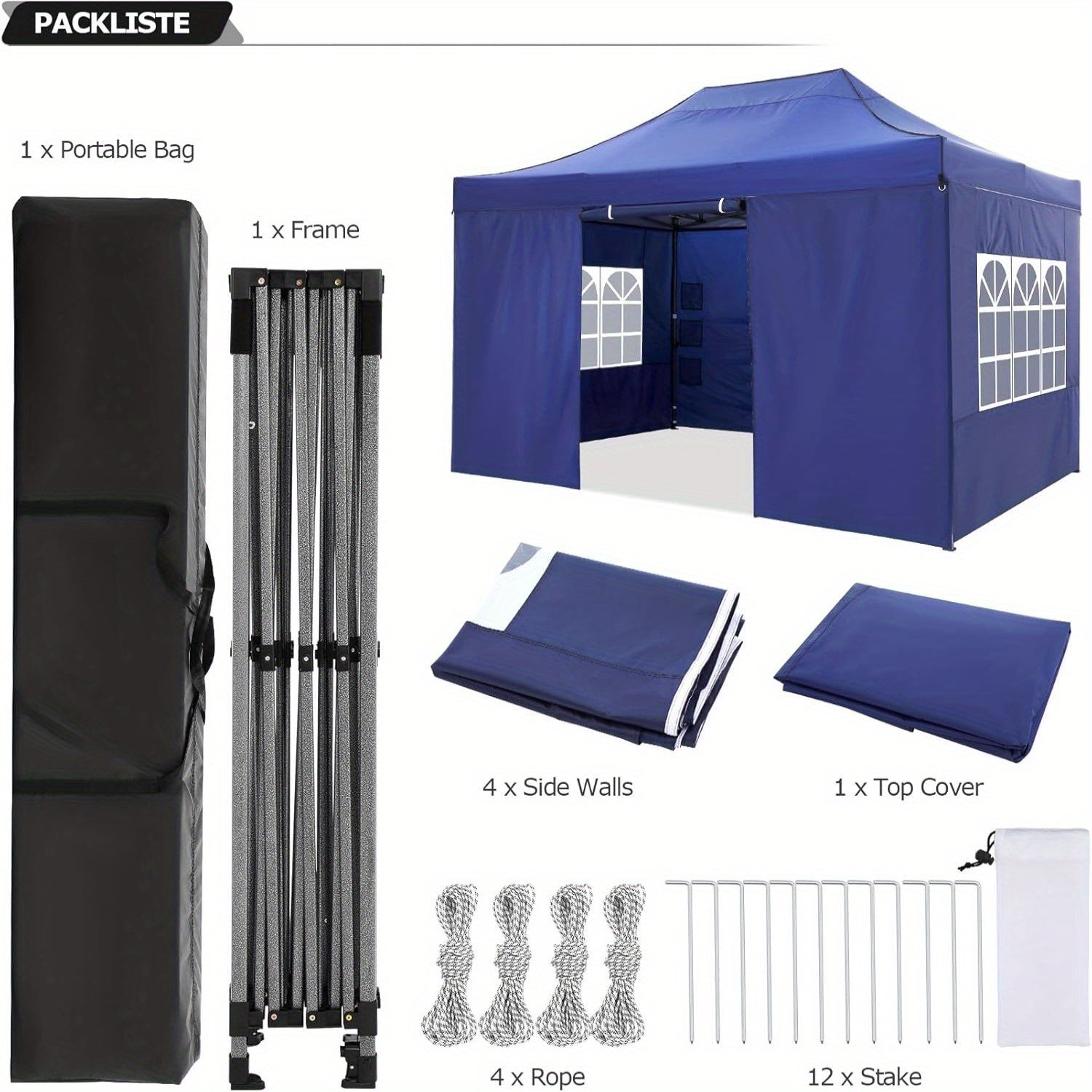 Pop-Up Partytent – Vouwtent – Schaduwdoek – Terras Tent – 3,05x4,57 Meter – Afneembare Zijwanden – Lichtgewicht Frame - QUORE