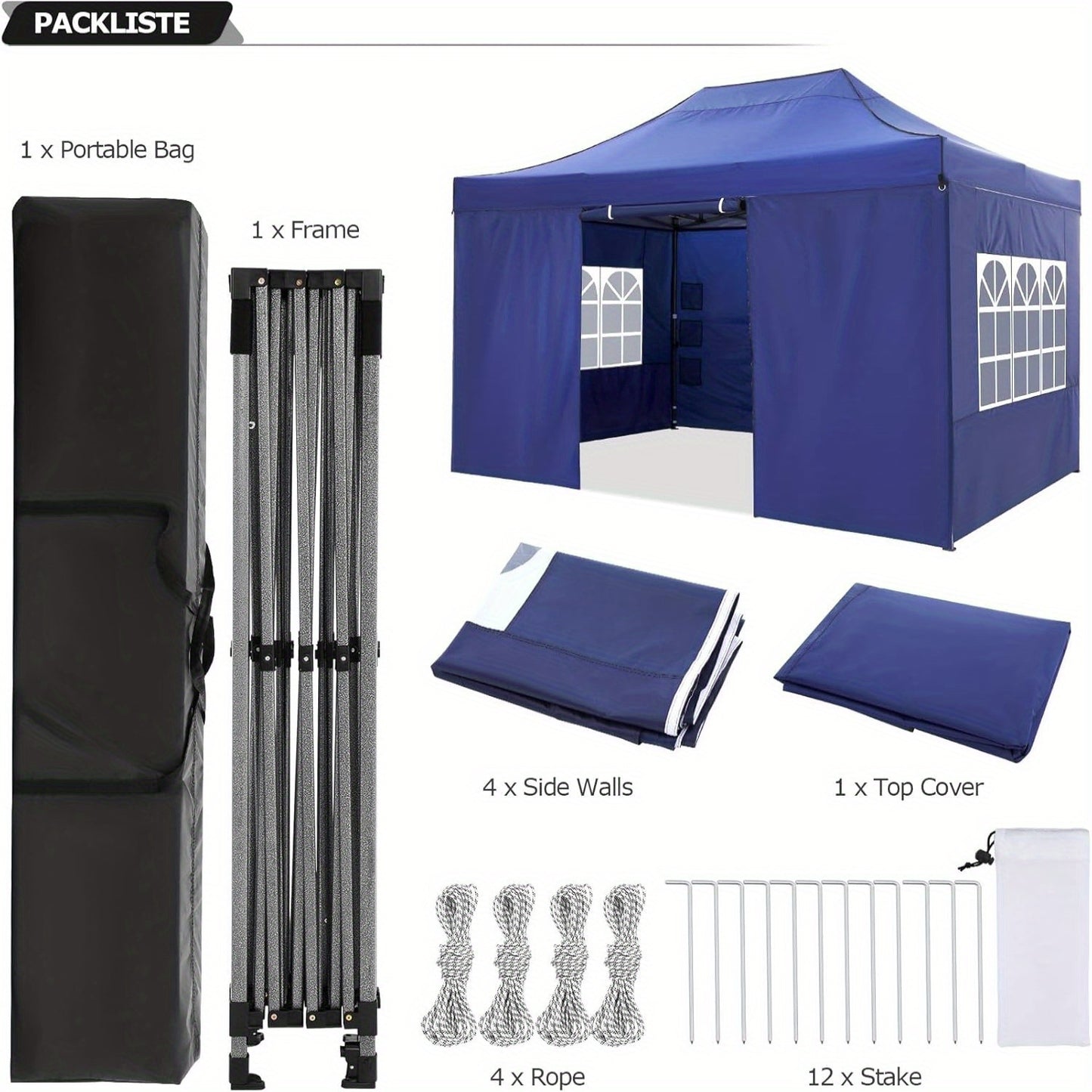 Partytent – Pop-Up Tent – Buitentent – Schaduw Tent – Winddicht – Aluminium Frame – Afneembare Zijkanten
