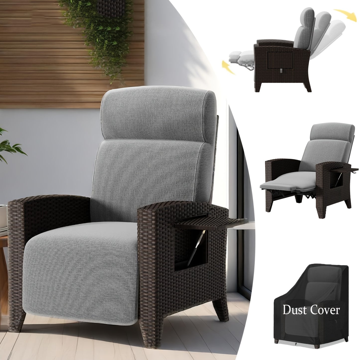 Loungebed – Ligstoel – Tuinstoel – Loungebed – Ligbed – Verstelbare Rugleuning – Memory Foam Kussen – Met Inklapbaar Zijtafeltje – Robuust Metalen Frame – Inclusief Stofhoes