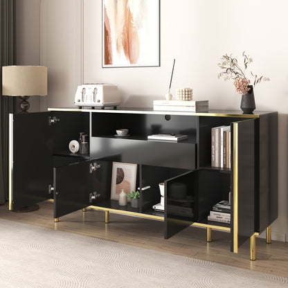 Sideboard, sideboard with four doors, one drawer and a large compartment, space-saving, bedroom chest of drawers, high-gloss sideboard, two colours to choose from, dimensions L150/W40/H80