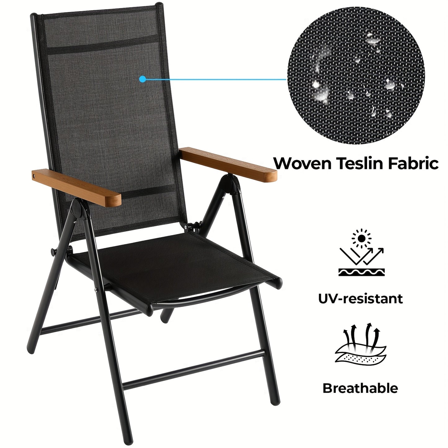 Campingstoel – Klapstoel – Vouwstoel – Tuinstoel – Kampeerstoel – Aluminium Frame – Verstelbare Rugleuning 7 Standen – Set van 2 – WPC Armleuningen – Ademend Zitvlak – Diepgrijs