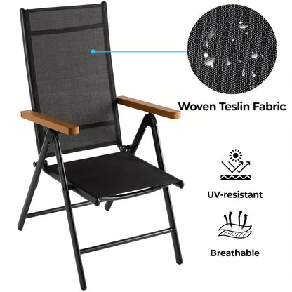 Opvouwbare Tuinstoelen – Campingstoelen – Balkonstoelen – Klapstoelen – Outdoor Stoelen – Aluminium Frame – 7-standen Verstelbare Rugleuning – Lichtgewicht & Ademend PVC Zitting – Teak Kleur