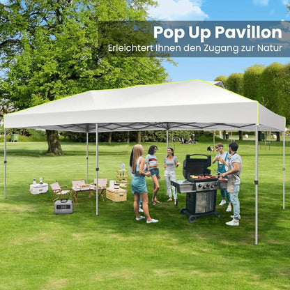 Partytent – Paviljoen – Feesttent – Tuintent – Vouwtent – 3x6 Meter – Oxford Stof – Inklapbaar Met Centrale Klikvergrendeling – 6 Zijwanden – Fluorescerende Strepen – Waterafstotend – Zwart