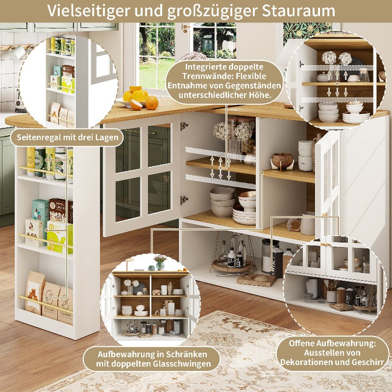 Contemporary Sideboard Cabinet with a 360-Degree Rotating Design, Featuring 5 Shelves for Glass Storage, Suitable for The Living Room, Bedroom, Or Dining Area in White.