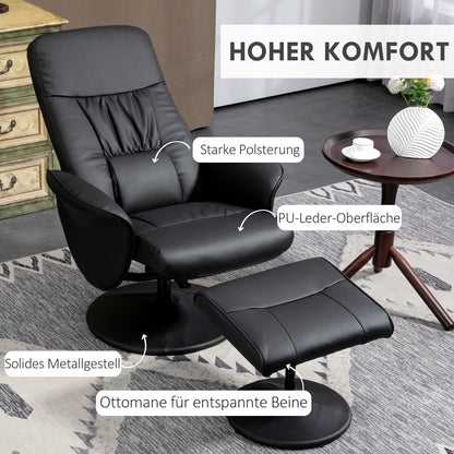 Fauteuil – Relaxstoel – Leunstoel – Zetel – Draaifauteuil – Handmatig Verstelbaar – Kunstleer Zwart