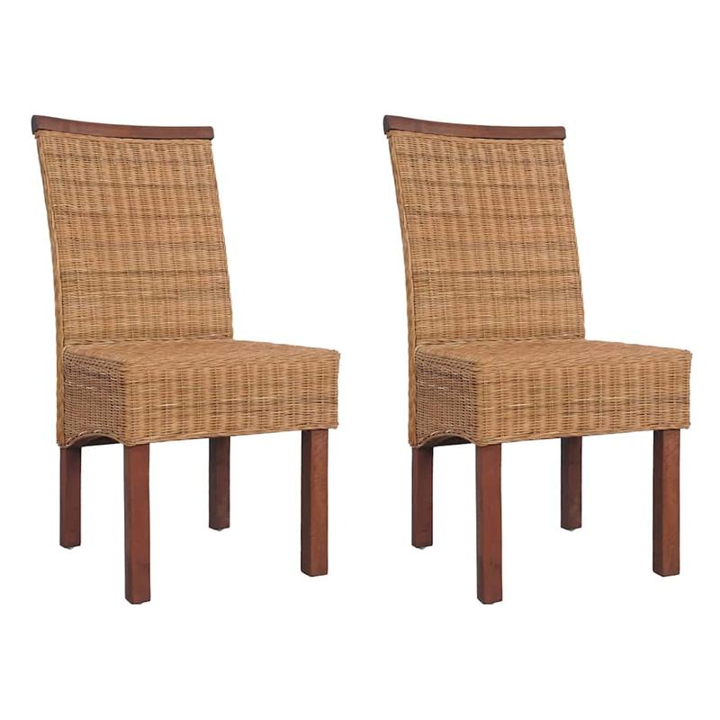 Eetkamerstoelen – Rattan Stoelen – Keukenstoelen – Set Van 2 Stoelen – Bruin – Natuurlijk Rattan – Gemakkelijk Schoon Te Maken – Stevige Rugleuning