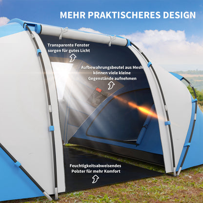 Tunneltent – Familietent – Kampeertent – Reistent – Tuinentent – Blauw – Waterdicht 2000mm – Lichtgewicht en Stabiel voor 4-6 Personen